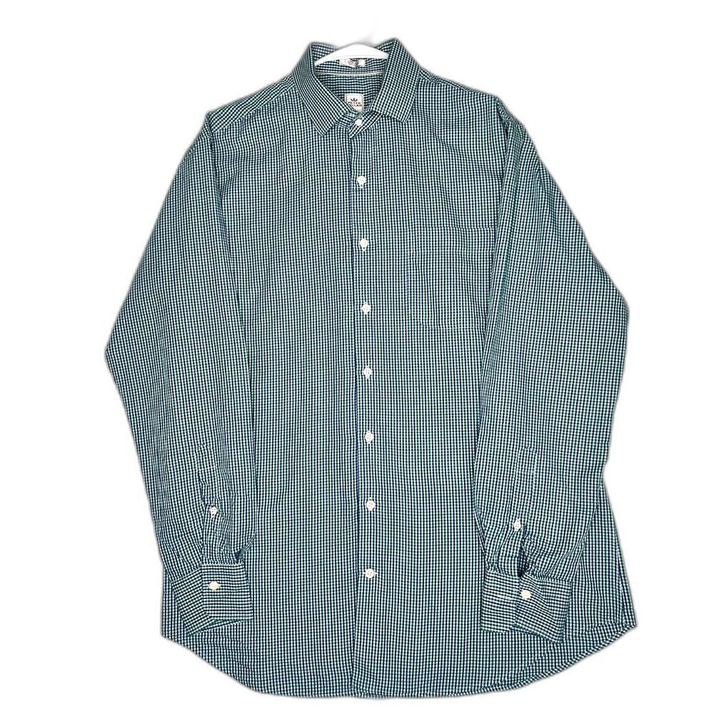 Peter Millar Men's Gingham Blue Green Button Down Long Sleeve Large
